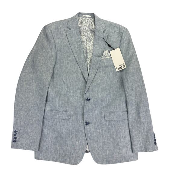 Bar III Mens Slim Fit 100% Linen Solid Suit Jacket Blue 40L - Picture 1 of 6